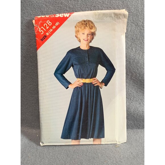 Vintage 80s Misses See & Sew 5128 Dress Pattern Size 14-16-18 - Picture 1 of 2
